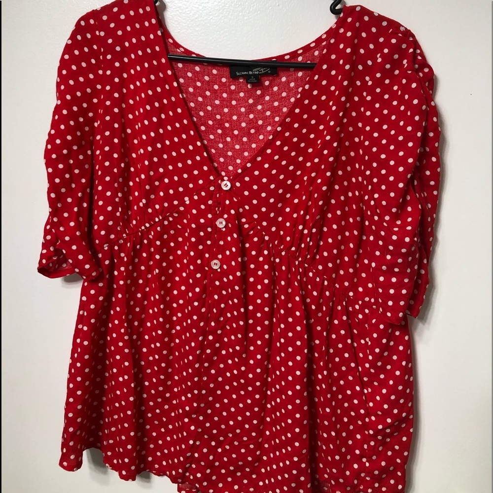 Red and white polka dot shirt